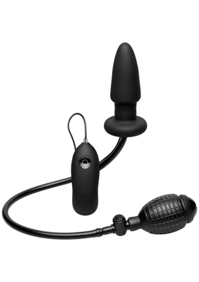 Deluxe Wonder Plug Inflatable Silicone Vibrating Butt Plug with Remote Control - Black