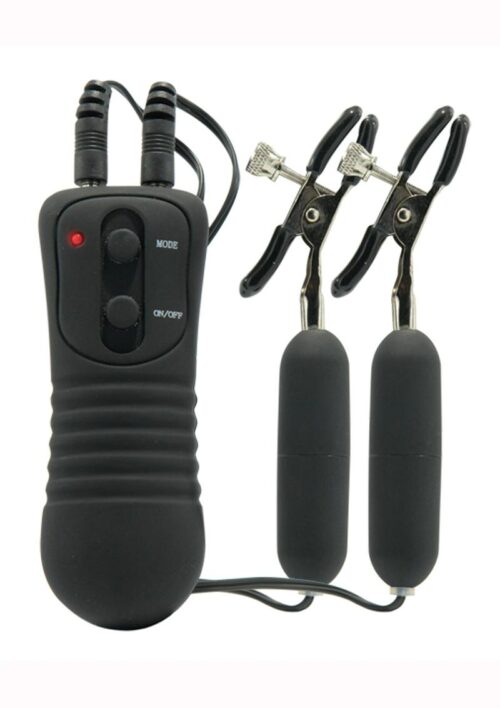 Fetish Fantasy Series Vibrating Nipple Clamps with Remote Control - Black