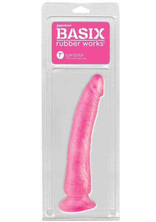 Basix Dong Slim 7 with Suction Cup 7in - Pink