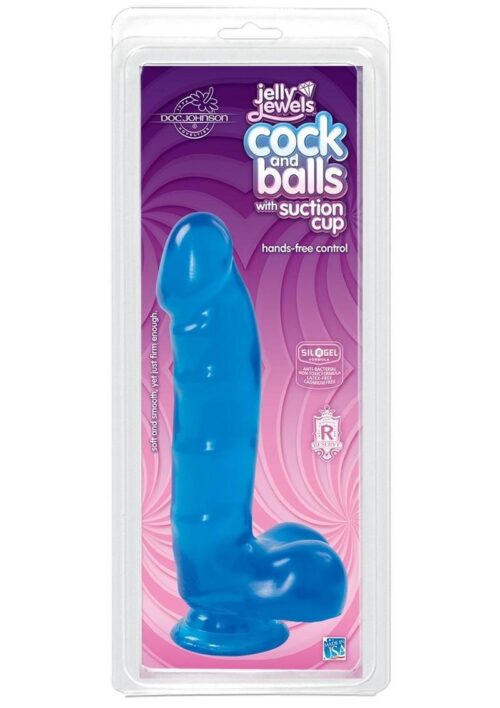 Jelly Jewels Dildo with Balls 6in - Blue
