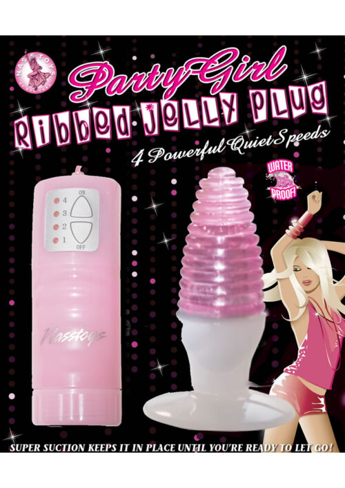 Party Girl Ribbed Jelly Plug Vibrating Butt Plug - Pink