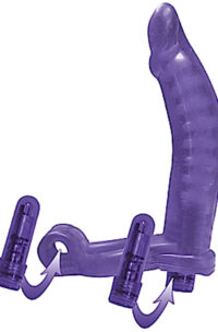 Double Penetrator Ultimate Cock Ring with Vibrating Dildo - Purple