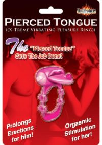 Pierced Tongue Vibrating Silicone Cock Ring Waterproof - Magenta