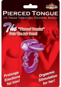 Pierced Tongue Vibrating Silicone Cock Ring Waterproof - Purple