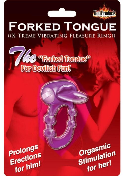 Forked Tongue Vibrating Silicone Cock Ring Waterproof Purple