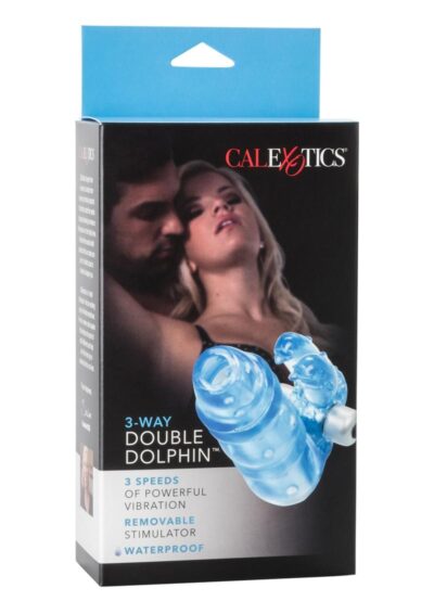 3 Way Double Dolphin Vibrating Cock Ring - Blue