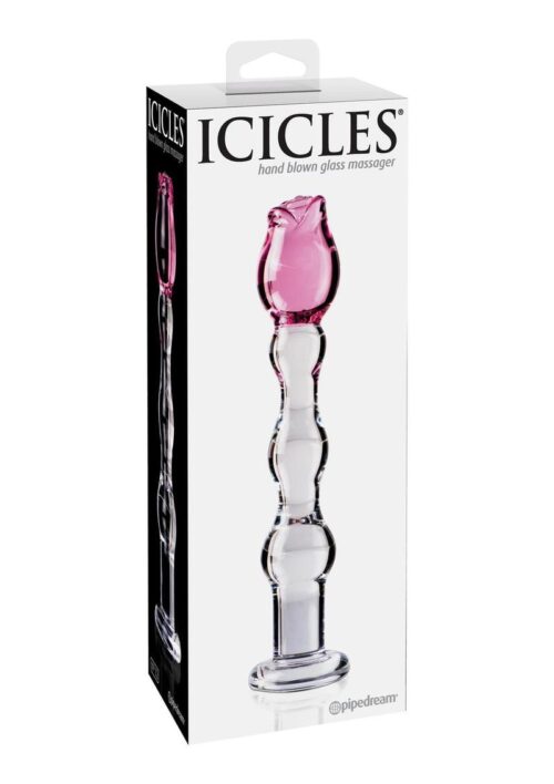 Icicles No. 12 Beaded Flower Glass Dildo 7.25in - Clear/Pink