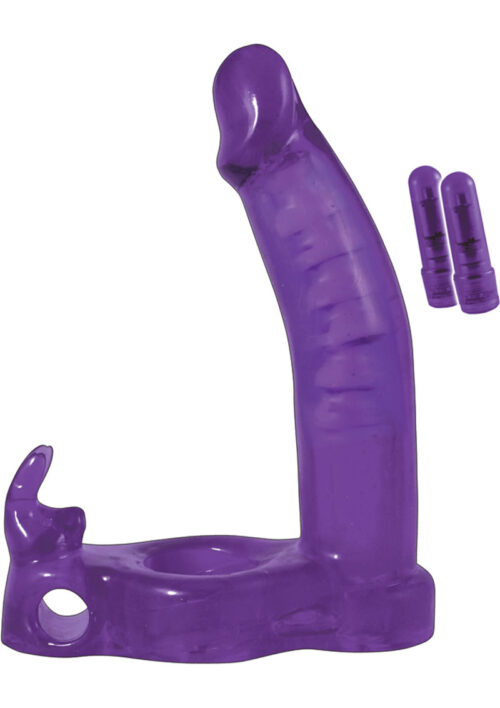 Double Penetrator Rabbit Vibrating Cock Ring - Purple