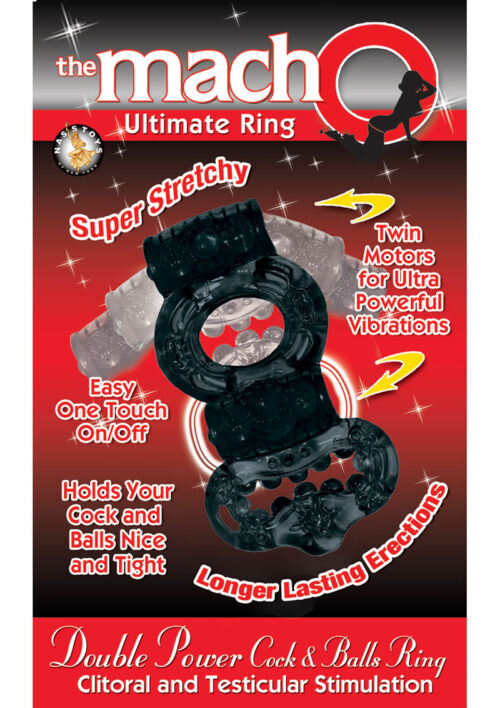The MachO Ultimate Ring Double Power Cock and Ball Vibrating Cock Ring - Black