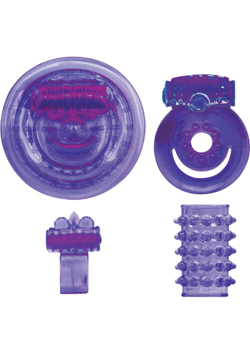 Climax Kit Vibrator and Cock Rings Neon Purple