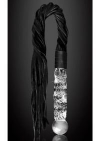 Icicles No. 38 Textured Glass Dildo with Flogger 26.5in - Clear/Black