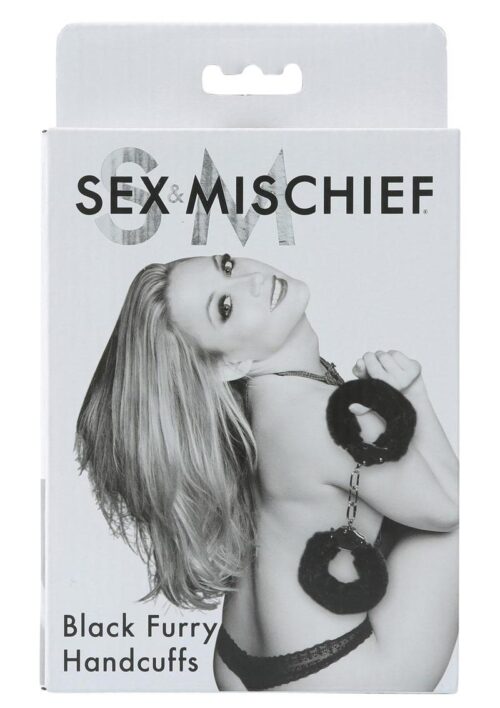 Sex and Mischief Furry Handcuffs - Black