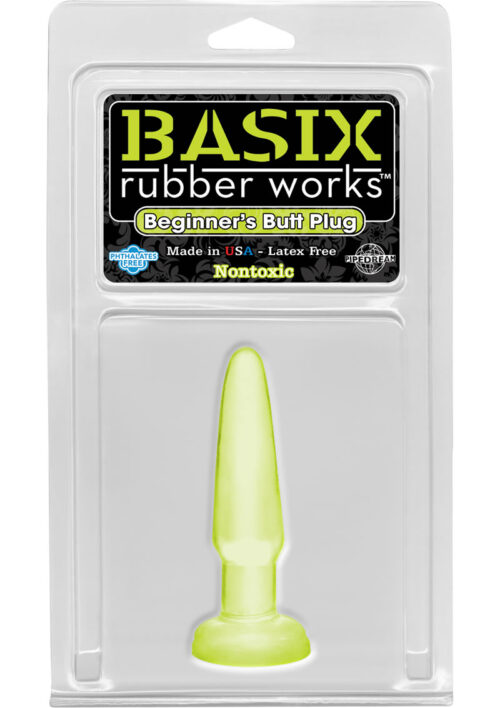 Basix Rubber Works Beginners Butt Plug Waterproof 4.25 Inch Glow In The Dark