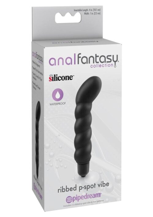 Anal Fantasy Collection Ribbed P-Spot Silicone Vibe Waterproof 4in - Black