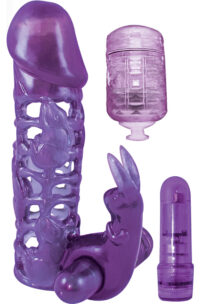 Clit Tickler Penis Extender Vibrating Sleeve - Purple