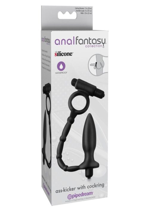 Anal Fantasy Collection Silicone Ass Kicker Plug with Cock Ring Waterproof - Black