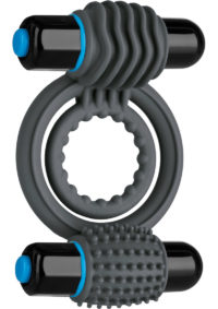 OptiMALE Silicone Vibrating Double Cock Ring with Dual Bullets - Slate