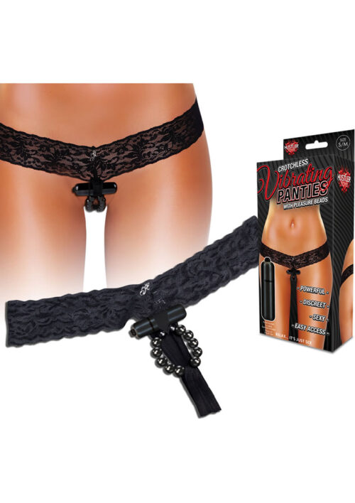 Hustler Toys Crotchless Panty Vibe with Pleasure Beads - Black - Small/Medium