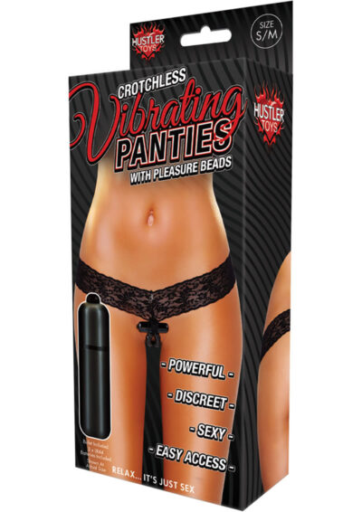 Hustler Toys Crotchless Vibrating Panties Panty Vibe with Pleasure Beads - Black - Medium/Large
