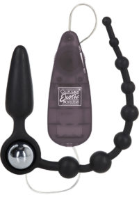 Booty Call Booty Double Dare Silicone Vibrating Butt Plug with Anal Beads - Black