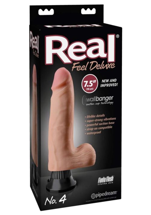 Real Feel Deluxe No. 4 Wallbanger Vibrating Dildo with Balls 7.5in - Vanilla