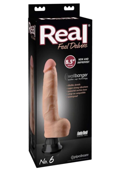 Real Feel Deluxe No. 6 Wallbanger Vibrating Dildo with Balls - 8.5in Vanilla