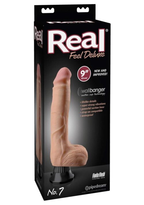 Real Feel Deluxe No. 7 Wallbanger Vibrating Dildo with Balls - 9in Vanilla