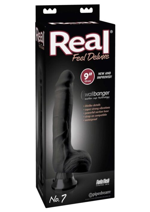 Real Feel Deluxe No. 7 Wallbanger Vibrating Dildo with Balls 9in - Black