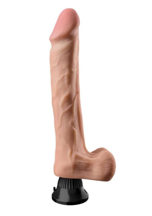 Real Feel Deluxe No. 12 Wallbanger Vibrating Dildo with Balls Waterproof 12in - Flesh