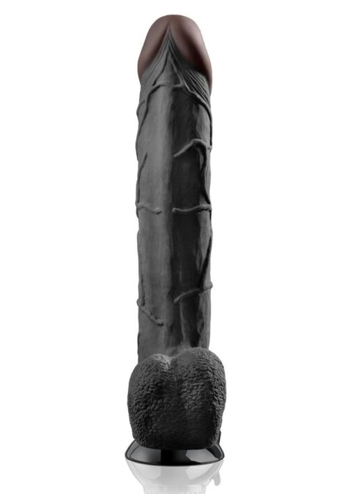 Real Feel Deluxe No. 12 Wallbanger Vibrating Dildo with Balls Waterproof 12in - Black