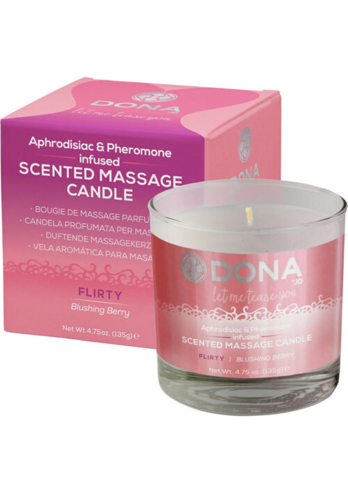 Dona Aphrodisiac and Pheromone Infused Scented Kissable Massage Candle Flirty Blushing Berry 4.75oz