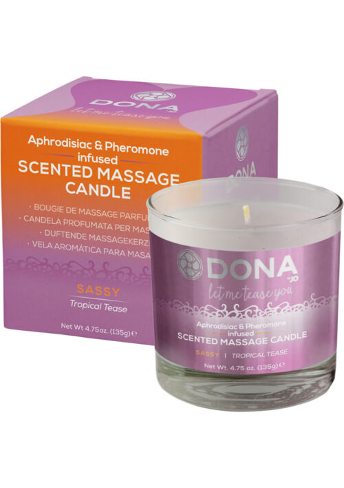 Dona Aphrodisiac and Pheromone Infused Scented Kissable Massage Candle Sassy Tropical Tease 4.75oz