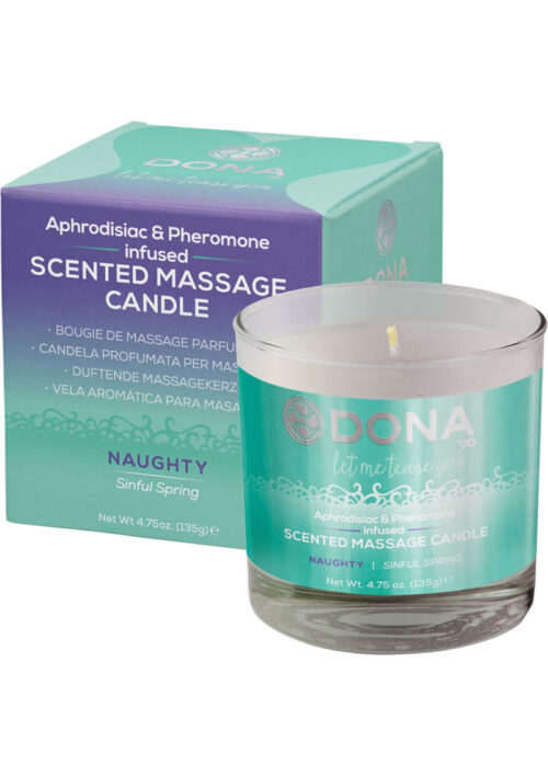 Dona Aphrodisiac and Pheromone Infused Scented Kissable Massage Candle Naughty Sinful Spring 4.75oz
