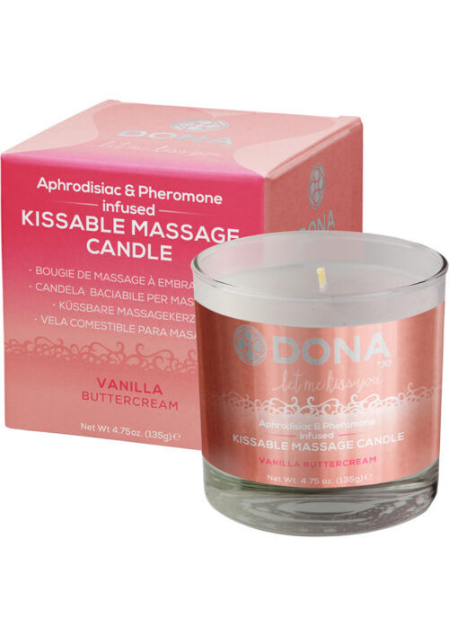 Dona Aphrodisiac and Pheromone Infused Kissable Massage Candle Vanilla Buttercream 4.75oz