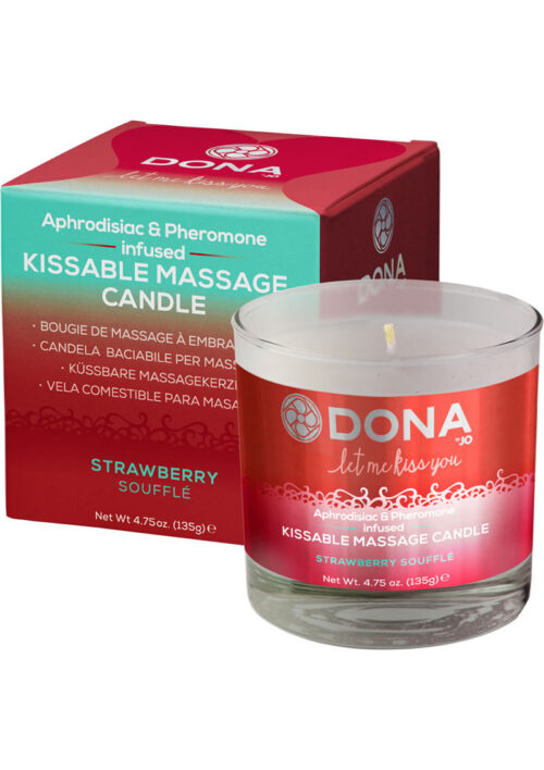 Dona Aphrodisiac and Pheromone Infused Kissable Massage Candle Strawberry Souffle 4.75 Ounce