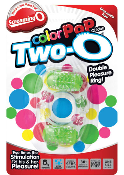 Color Pop Quickie Two O Silicone Dual Vibrating Cockring Green