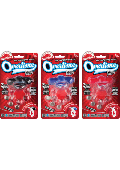 Overtime Silicone Vibrating Cockring Waterproof Assorted Colors 6 Each Per Case