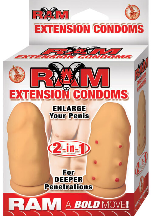 Ram Extension Condoms Latex Extender Sleeves (2 Per Box) - Vanilla