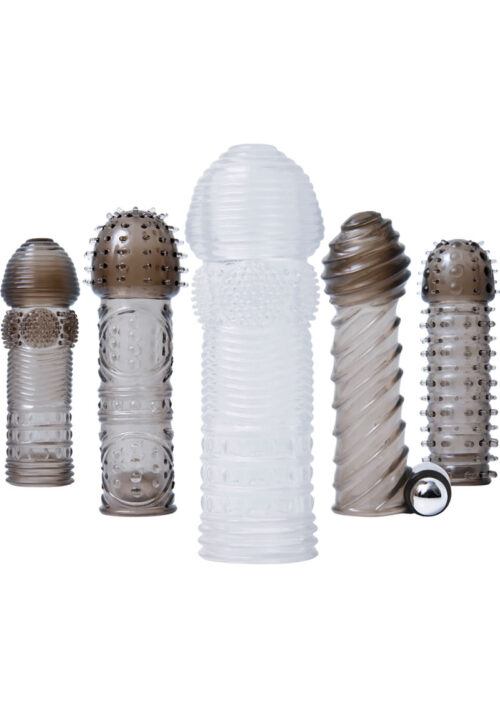 Adam and Eve Vibrating Textured Penis Sleeve and Bullet (6 piece kit) - Smoke