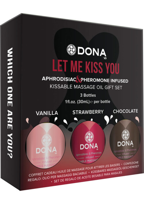 Dona Let Me Kiss You Aphrodisiac and Pheromone Infused Kissable Massage Oil Gift Set (3 Bottles Each 1oz )