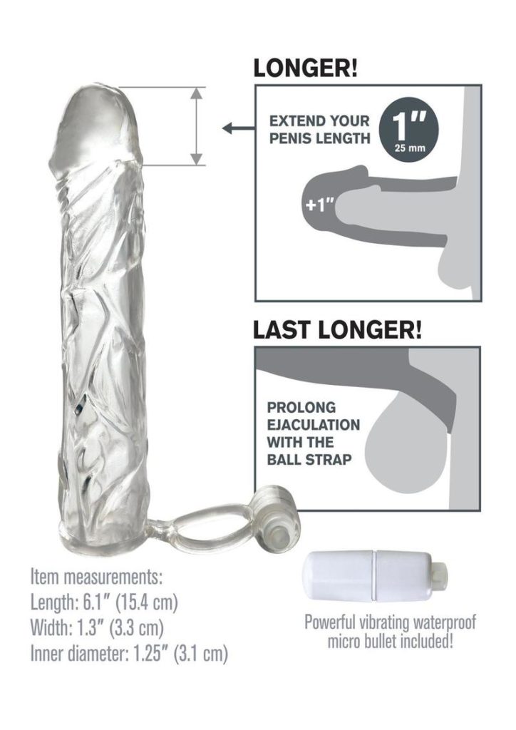 Fantasy X-Tensions Vibrating Super Sleeve Extension Waterproof 6.1in - Clear