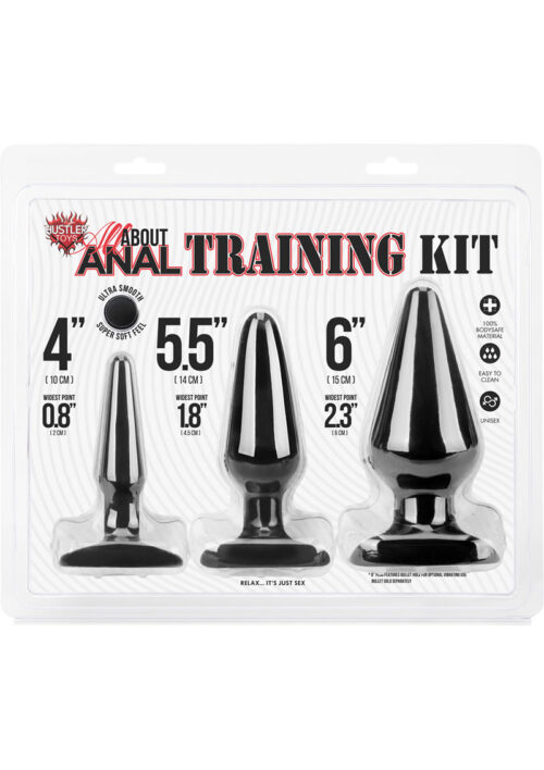 Hustler All About Anal Training Kit Silicone Anal Plugs (3 Per Kit) - Black