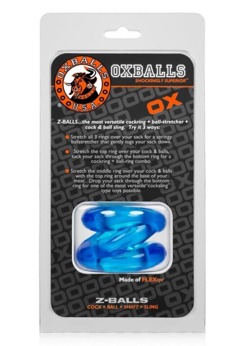 Oxballs Atomic Jock Z-Balls Cock Ring and Ball Stretcher - Blue