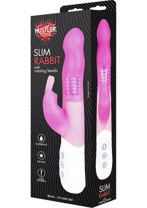 Hustler Toys Silicone Slim Rabbit With Rotating Beads Vibrator Waterproof Pink