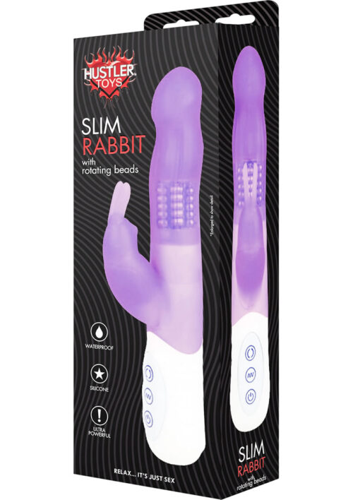 Hustler Toys Silicone Slim Rabbit With Rotating Beads Vibrator Waterproof Purple