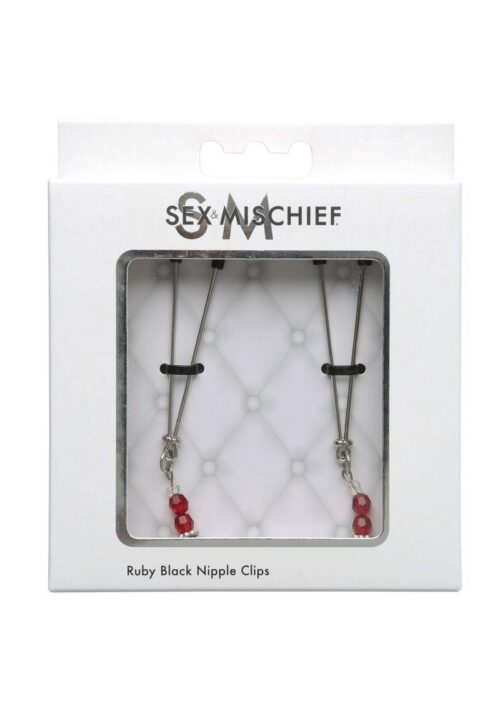 Sex and Mischief Ruby Black Adjustable Nipple Clips with Beads