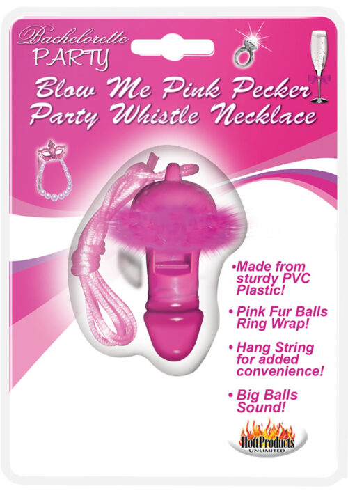 Bachelorette Party Blow Me Pecker Whistle Necklace - Pink