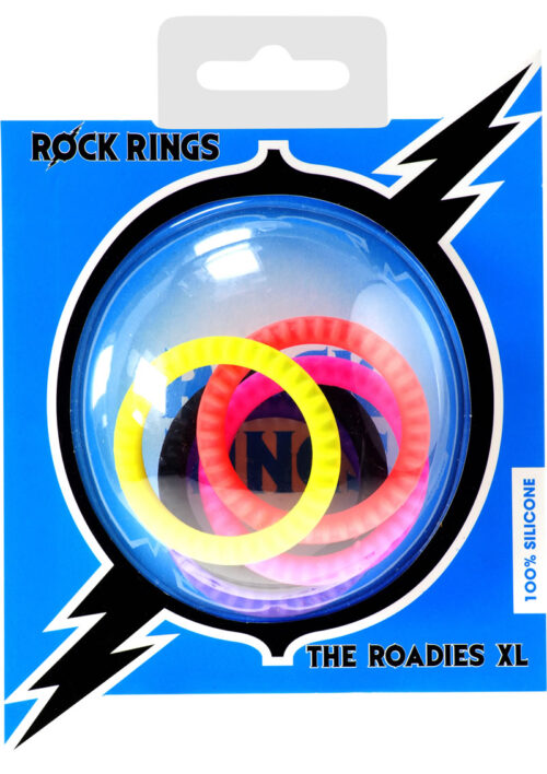 Rock Rings Roadies Silicone Cockrings Xtra Large Assorted Neon Colors 5 Each Per Pack