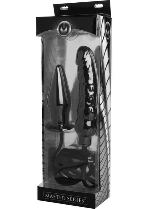 Master Series Deuce Double Penetration Inflatable Dildo and Anal Plug - Black