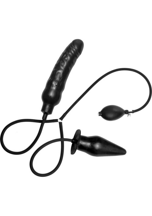 Master Series Deuce Double Penetration Inflatable Dildo and Anal Plug - Black
